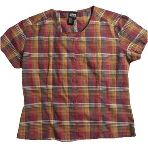 TEVA Shirt Large Button Down Short Sleeve Linen Cotton Outdoors Hiking Plaid